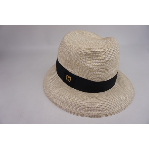 Eric Javits Women's Classic Squishee Straw Packable Fedora Sun Hat Cream/ Black - Picture 3 of 5